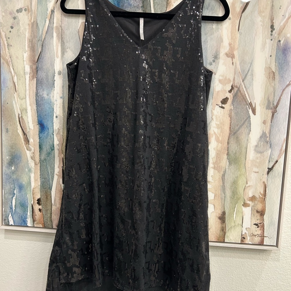 Black Sequin V-Neck Mini Dress - Brand Unspecified